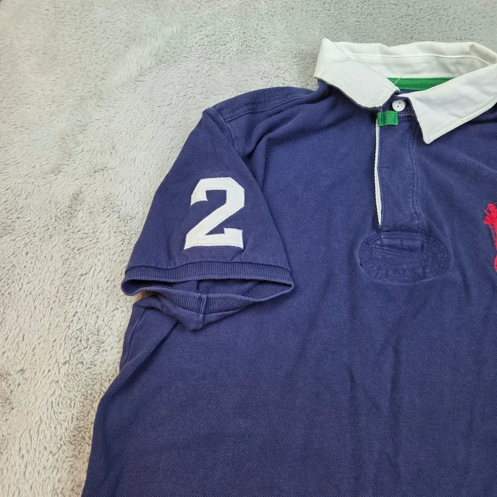 VTG Ralph Lauren Rugby Polo Boys XL Big Pony Short Sleeve Cotton Pique Navy Blue